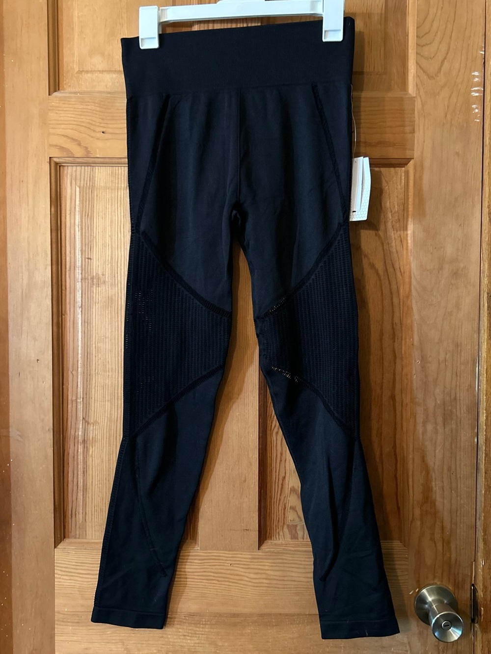 Fashion Nova Black Ribbed Mesh Panel High-Waist Leggings